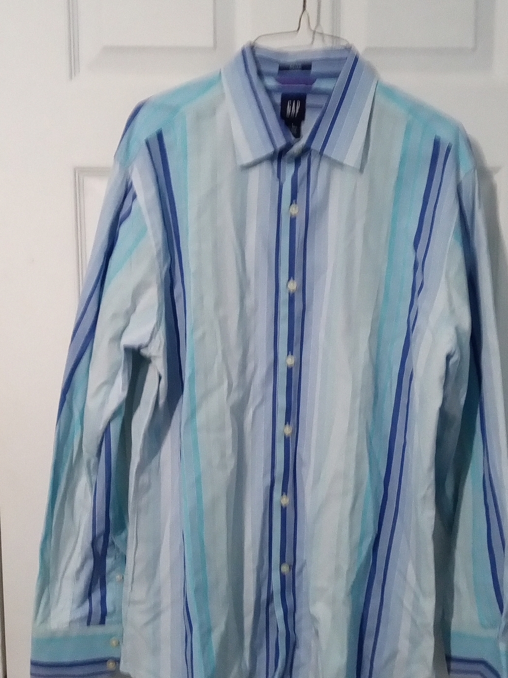GAP Men's Blue & Aqua Vertical Stripe Dress Shirt
